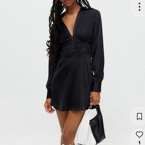 Urban Outfitters Black Satin Long Sleeve Dress